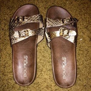Boutique by Corkys Gold Snake Print Sandals